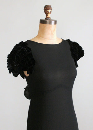 Vintage 1930s Black Evening Dress with Velvet Petal Sleeves