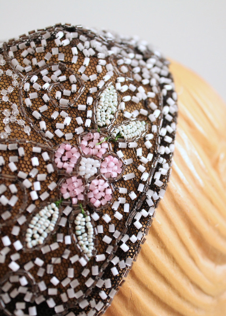 Vintage 1930s Floral Beaded Cap and Dance Purse