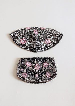 Vintage 1930s Floral Beaded Cap and Dance Purse