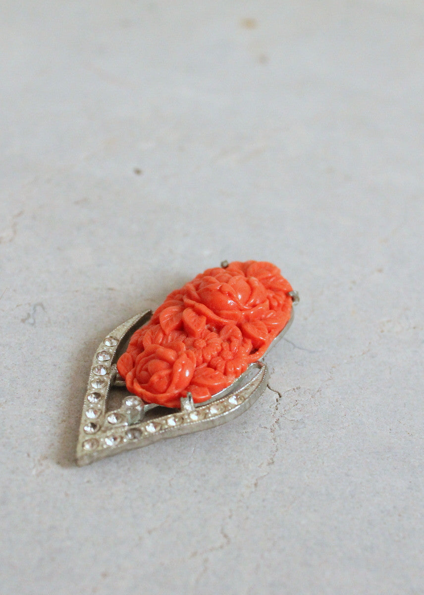Vintage 1930s Celluloid and Rhinestone Flower Dress Clip