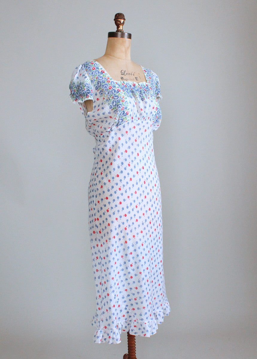 Vintage 1930s Floral Cotton Nightgown