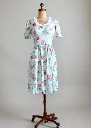 Vintage 1930s Pink and White Rose Floral Day Dress