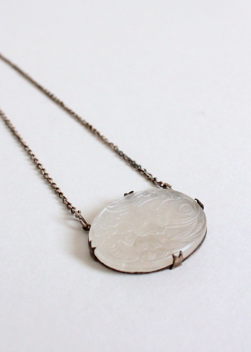 Vintage 1930s Floral Frosted Glass Necklace