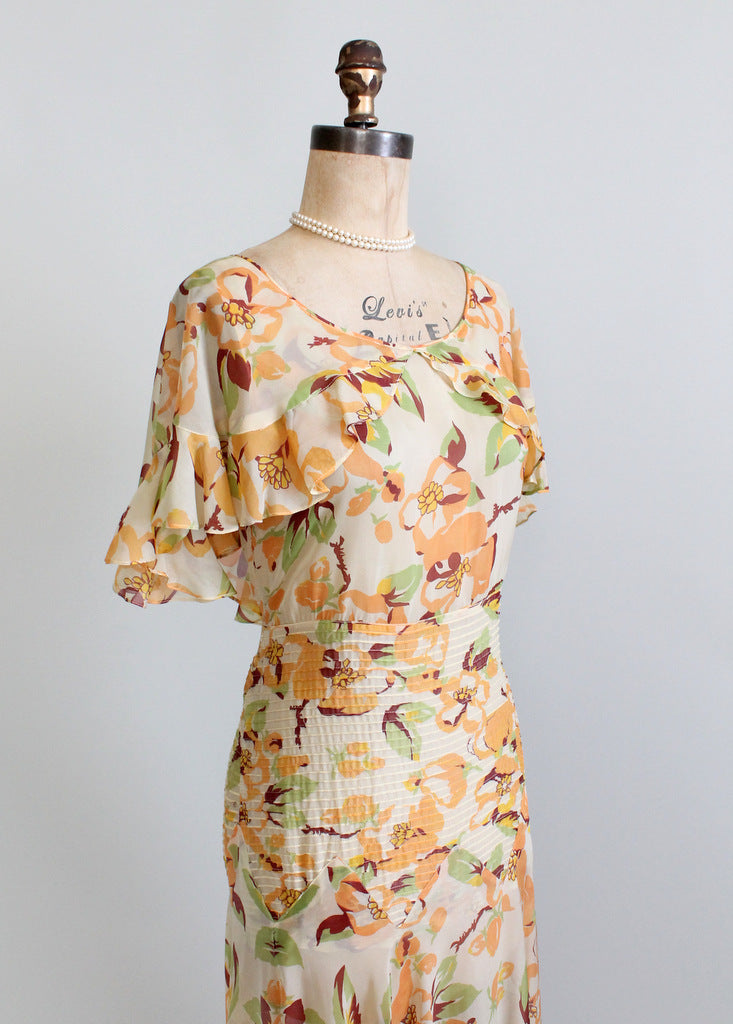 dress 1930s party Vintage 1930s Floral Chiffon Summer Party Dress