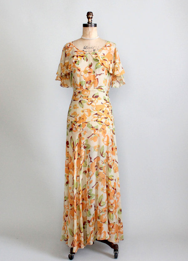 Vintage 1930s Floral Chiffon Summer Party Dress Raleigh Vintage