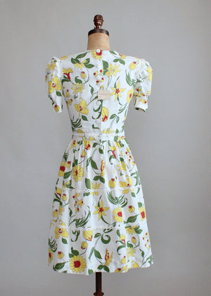 Vintage 1930s Floral Pique Cotton Day Dress