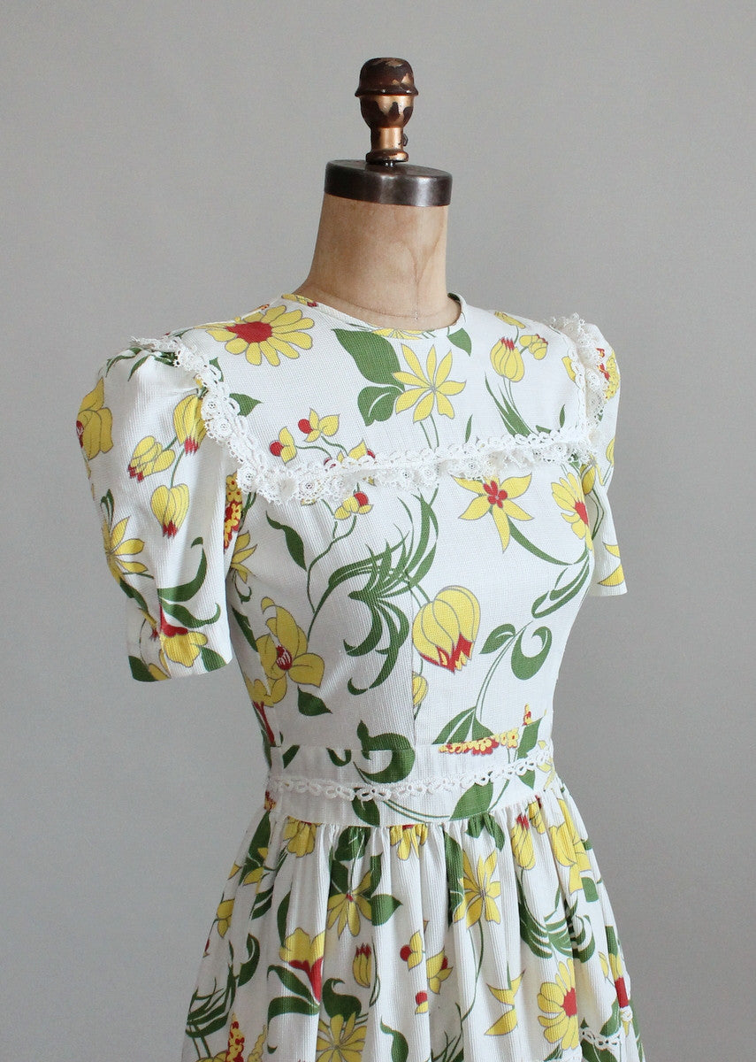 Vintage 1930s Floral Pique Cotton Day Dress