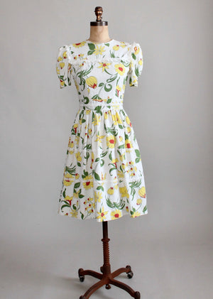 Vintage 1930s Floral Pique Cotton Day Dress