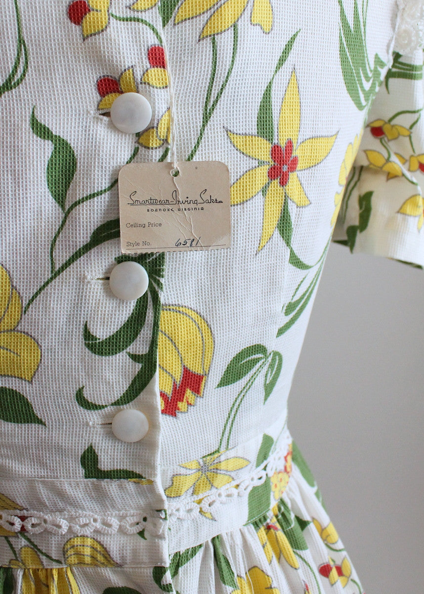 Vintage 1930s Floral Pique Cotton Day Dress