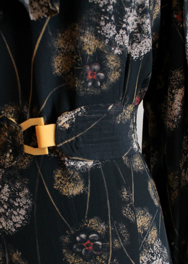 Vintage 1930s Dandelion Print Rayon Day Dress