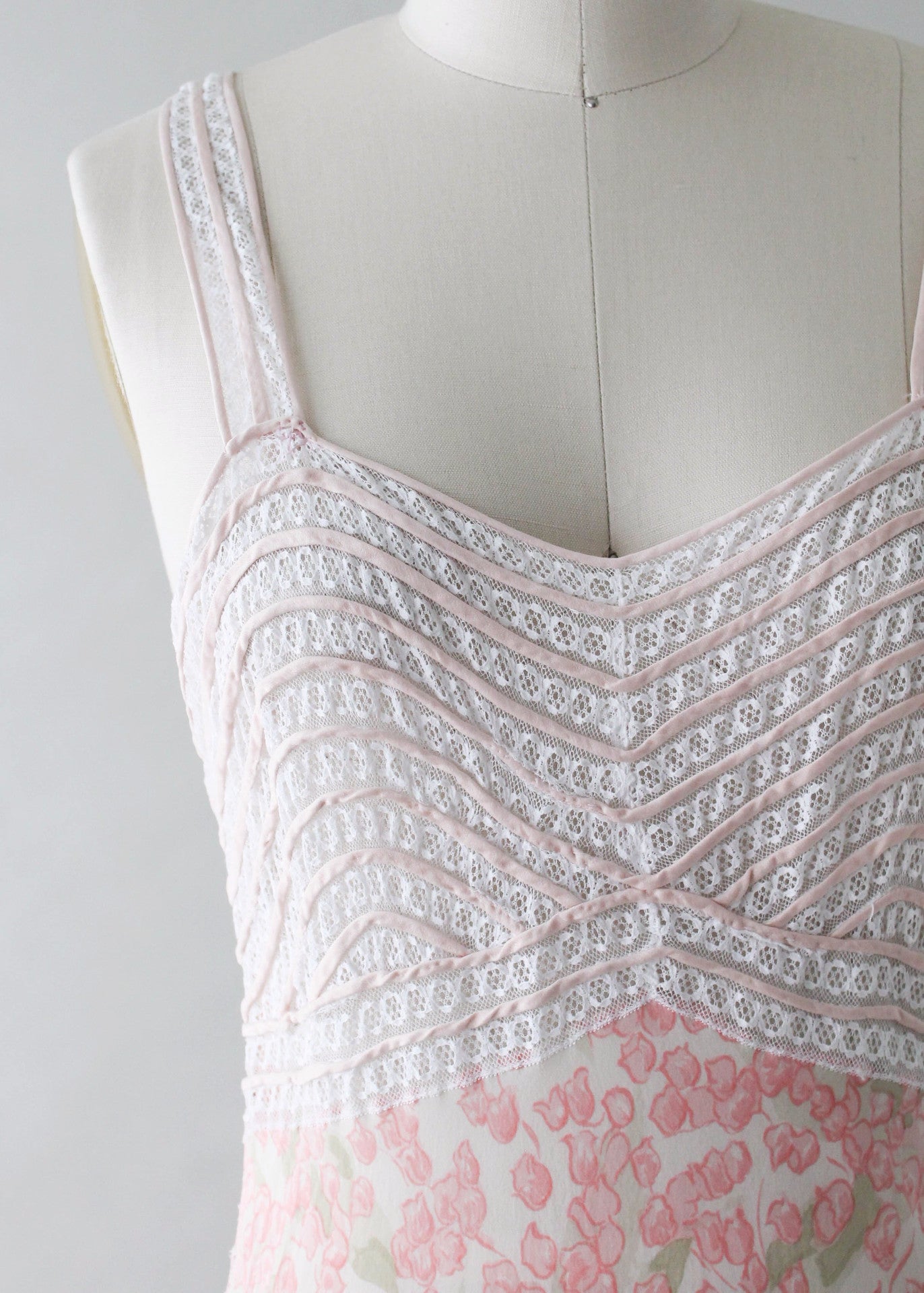 Vintage 1930s Floral Silk and Lace Slip Dress