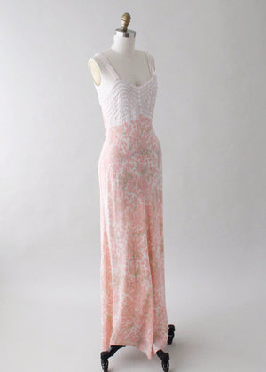 Vintage 1930s Floral Silk and Lace Slip Dress