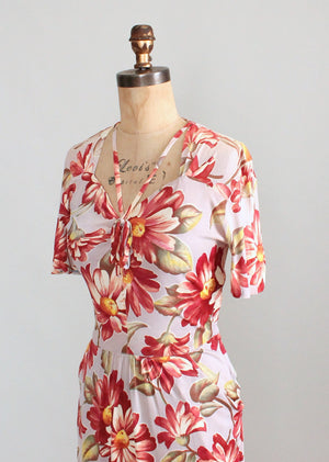 Vintage Early 1940s Floral Rayon Jersey Dress