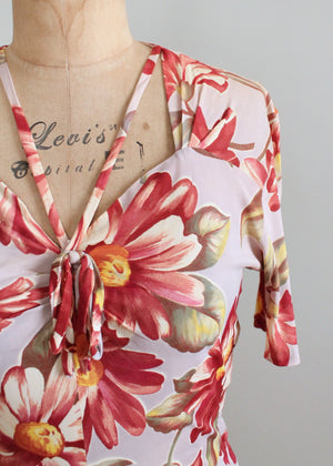 Vintage Early 1940s Floral Rayon Jersey Dress
