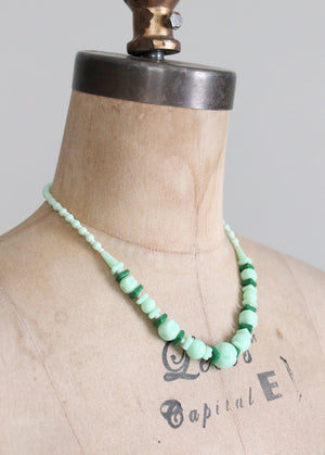 Vintage 1930s Jade Green Glass Necklace