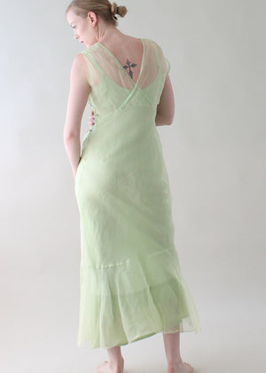Vintage 1930s Mint Green Organdy Dress