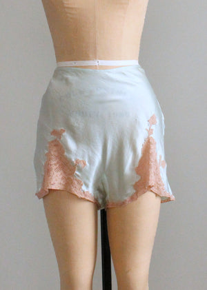 Vintage 1930s Ice Blue Silk and Lace Tap Pants
