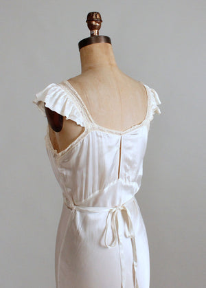 Vintage 1930s Ivory Silk and Lace Bow Front Nightgown