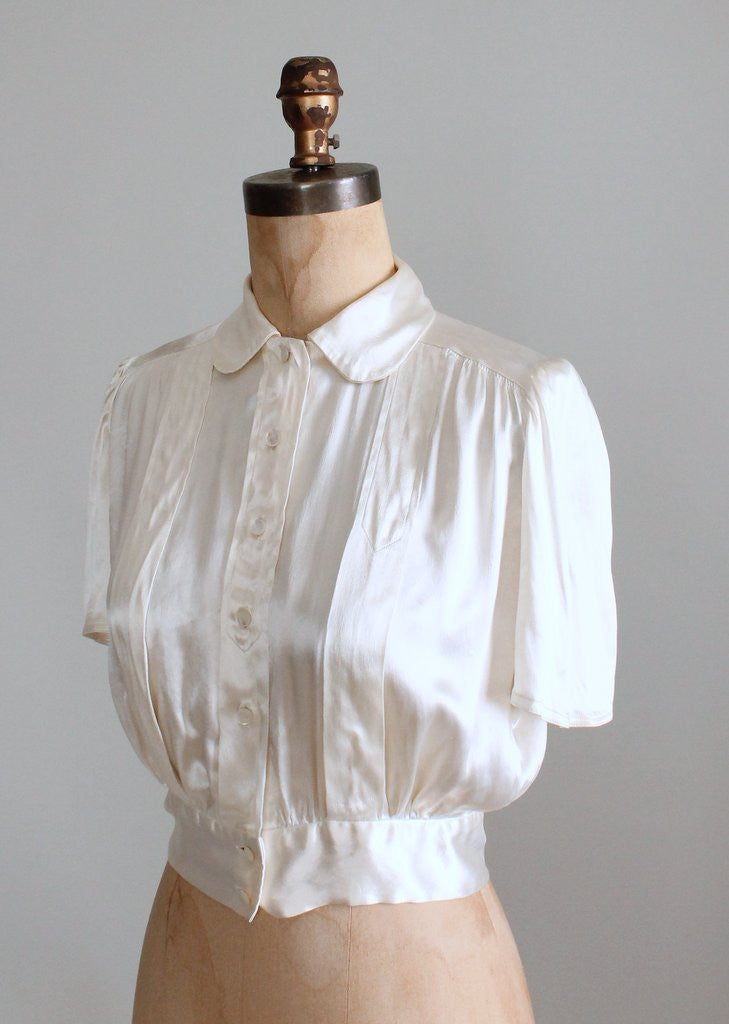 Vintage 1930s Ivory Silk Satin Blouse