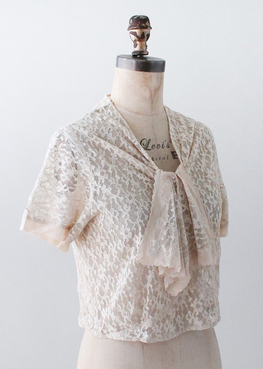 Vintage 1930s Jabot Lace Top