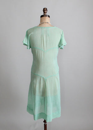 Vintage 1920s Mint Green Cotton Day Dress