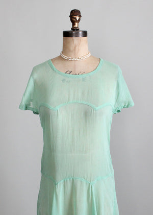 Vintage 1920s Mint Green Cotton Day Dress