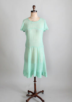 Vintage 1920s Mint Green Cotton Day Dress - Raleigh Vintage
