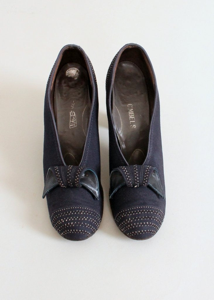 Vintage 1930s Navy Art Deco Curl Shoes