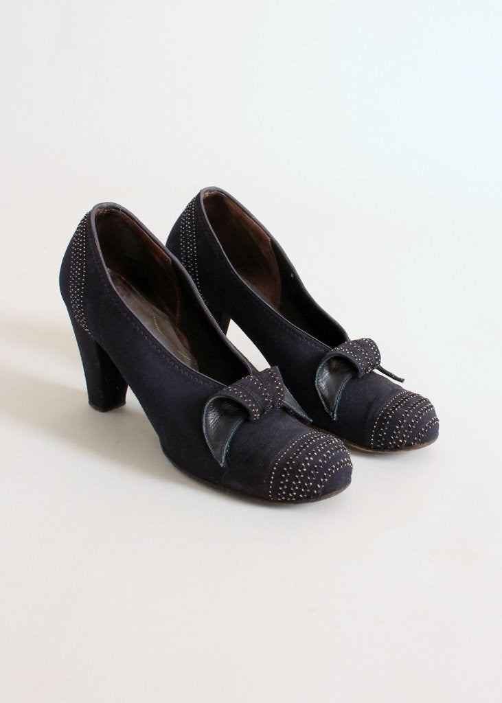 Vintage 1930s Navy Art Deco Curl Shoes