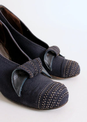 Vintage 1930s Navy Art Deco Curl Shoes