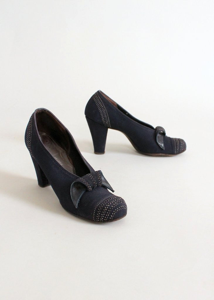 Vintage 1930s Navy Art Deco Curl Shoes