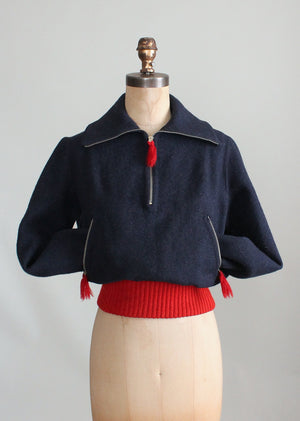 Vintage 1930s Navy and Red Wool Ski Sweater
