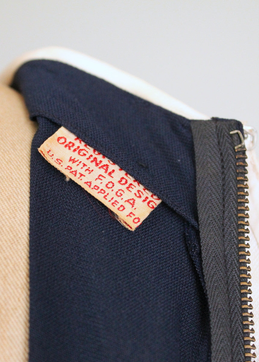 Vintage Late 1930s Navy Crepe Dress with Lace Collar