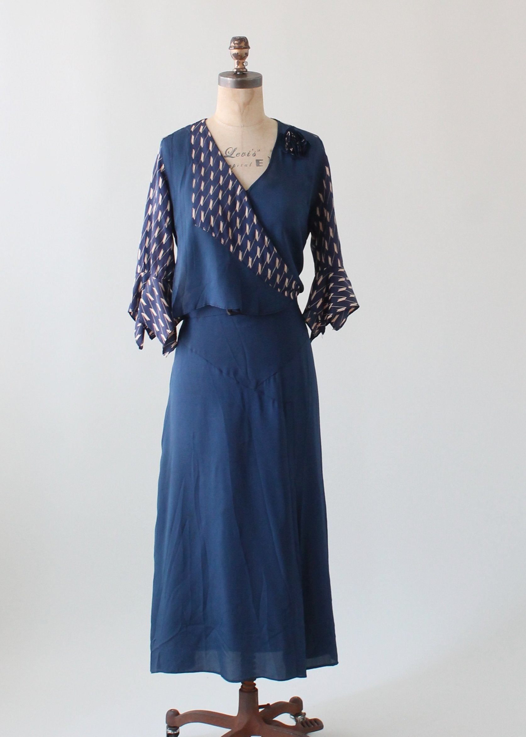 Vintage 1930s Art Deco Navy Day Dress