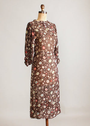 Vintage 1930s Brown Color Dots Day Dress