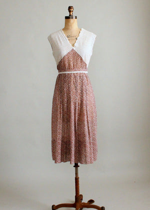 Vintage 1930s Heart Print Cotton and Lace Day Dress