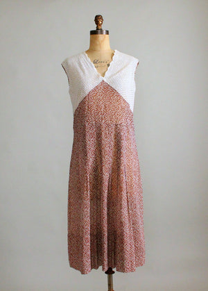 Vintage 1930s Heart Print Cotton and Lace Day Dress