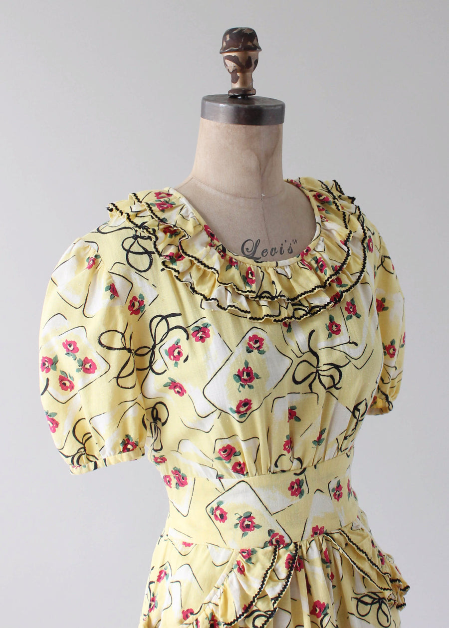 Vintage 1930s Yellow Novelty Print Cotton Dress