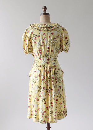 Vintage 1930s Yellow Novelty Print Cotton Dress