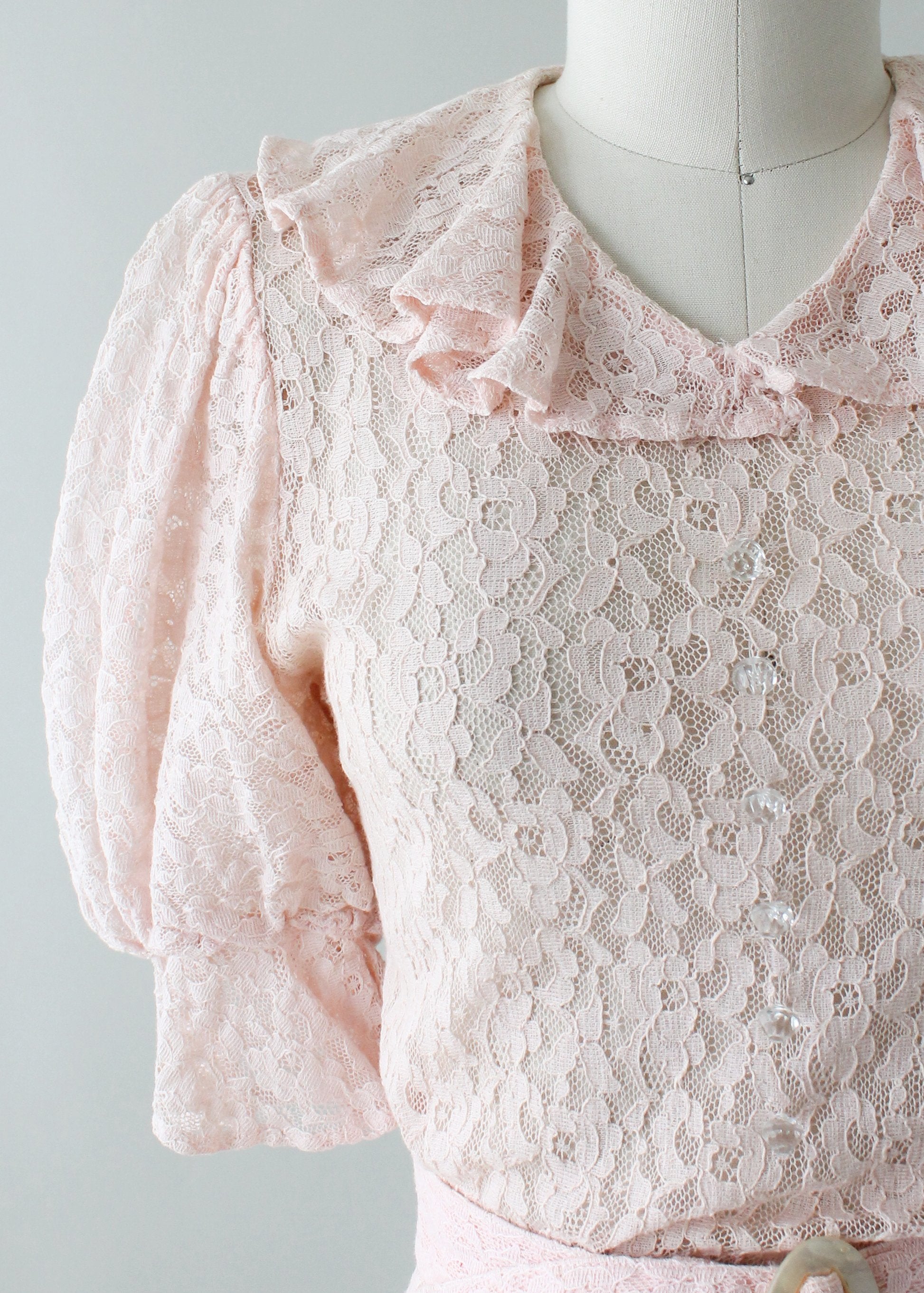 Vintage 1930s Pink Lace Art Deco Dress