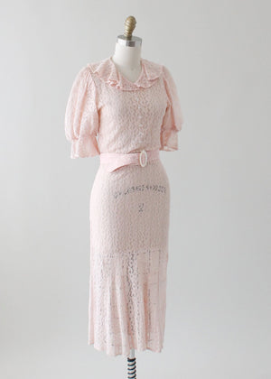 Vintage 1930s Pink Lace Art Deco Dress