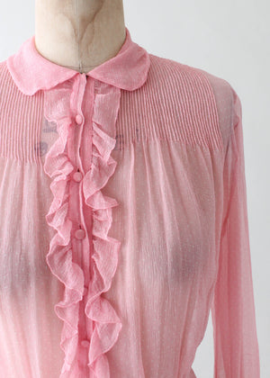 Vintage 1930s Pink Silk Ruffle Front Blouse