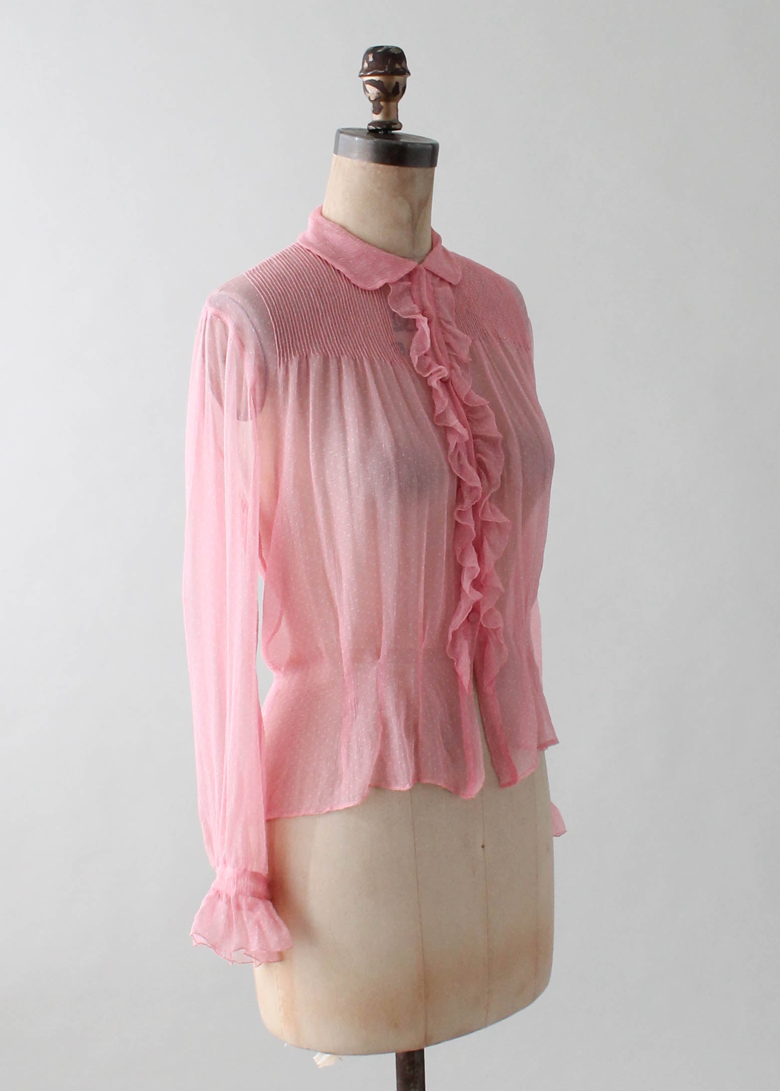 Vintage 1930s Pink Silk Ruffle Front Blouse