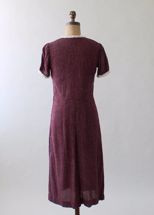Vintage 1930s Plum Rayon Day Dress with Jacket