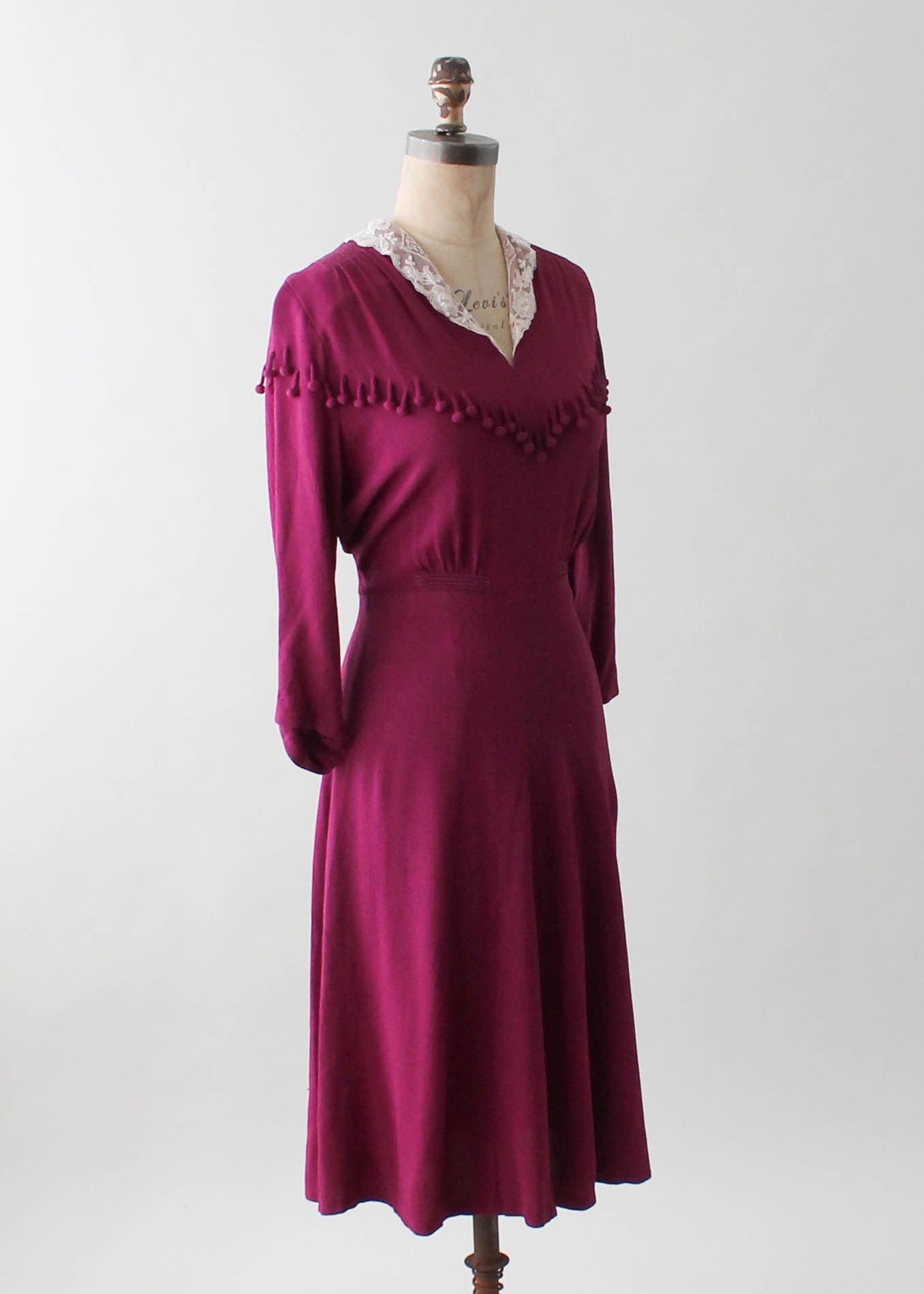 Vintage 1930s Purple Crepe Dress with Ball Fringe