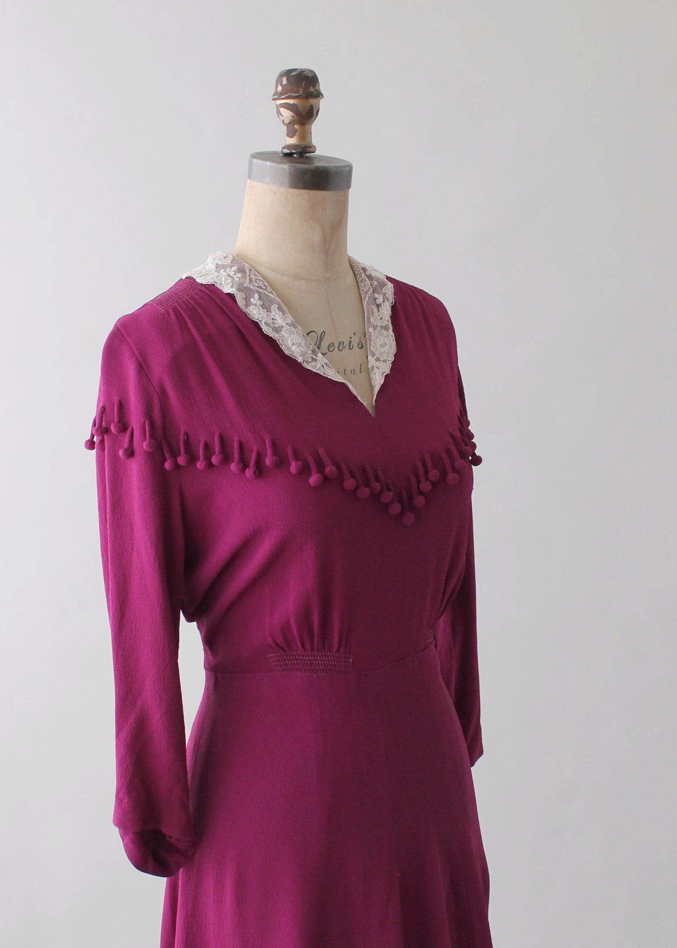 Vintage 1930s Purple Crepe Dress with Ball Fringe