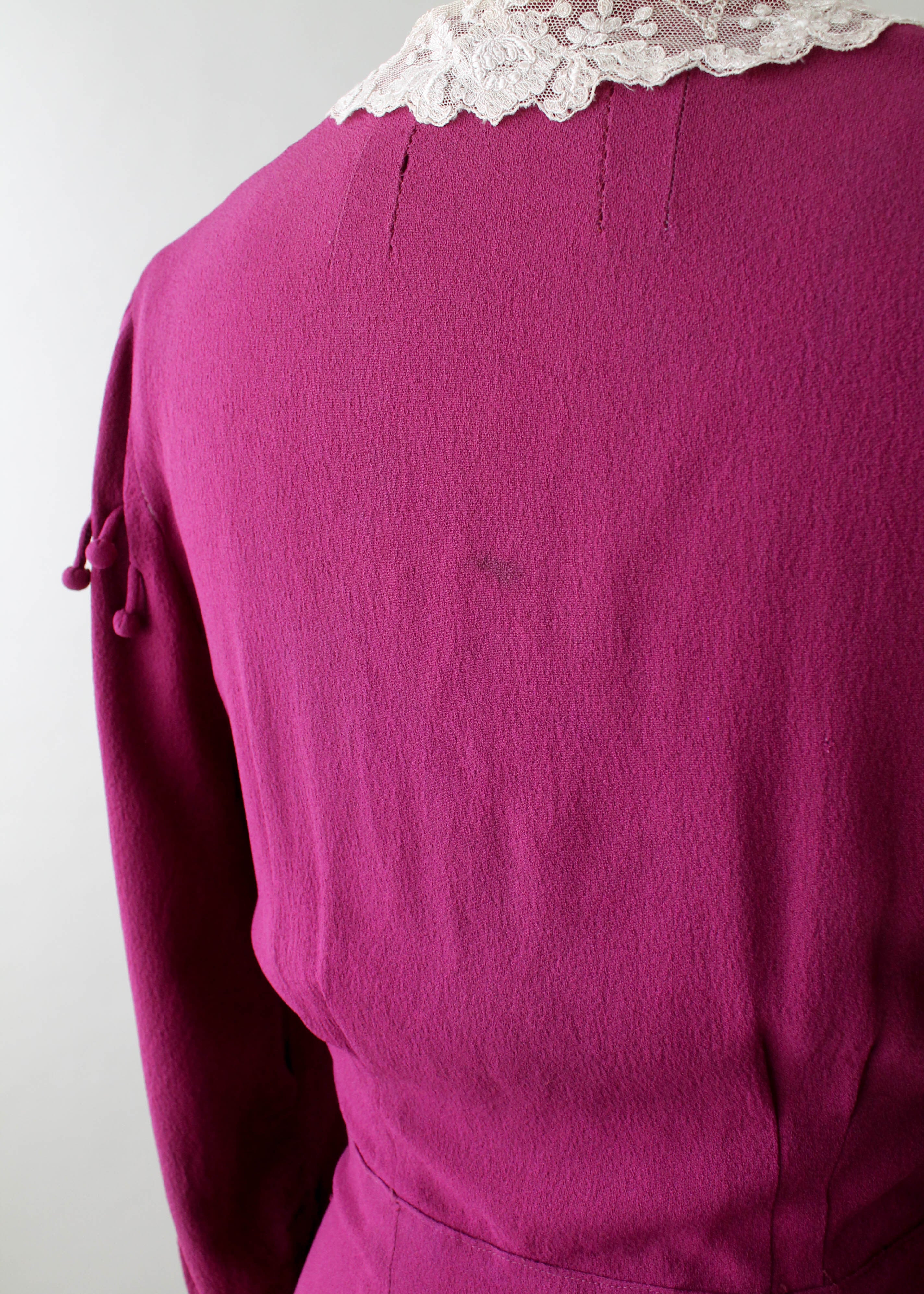 Vintage 1930s Purple Crepe Dress with Ball Fringe