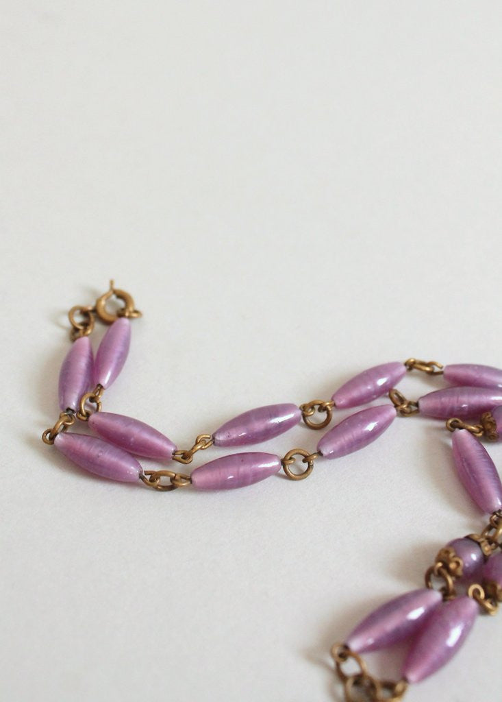 Vintage 1930s Purple Glass and Brass Flower Necklace