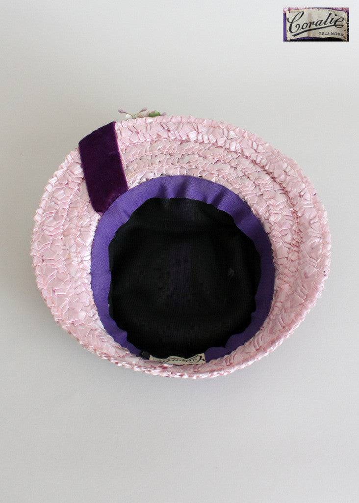 Vintage 1940s Purple Wisteria Straw and Velvet Hat