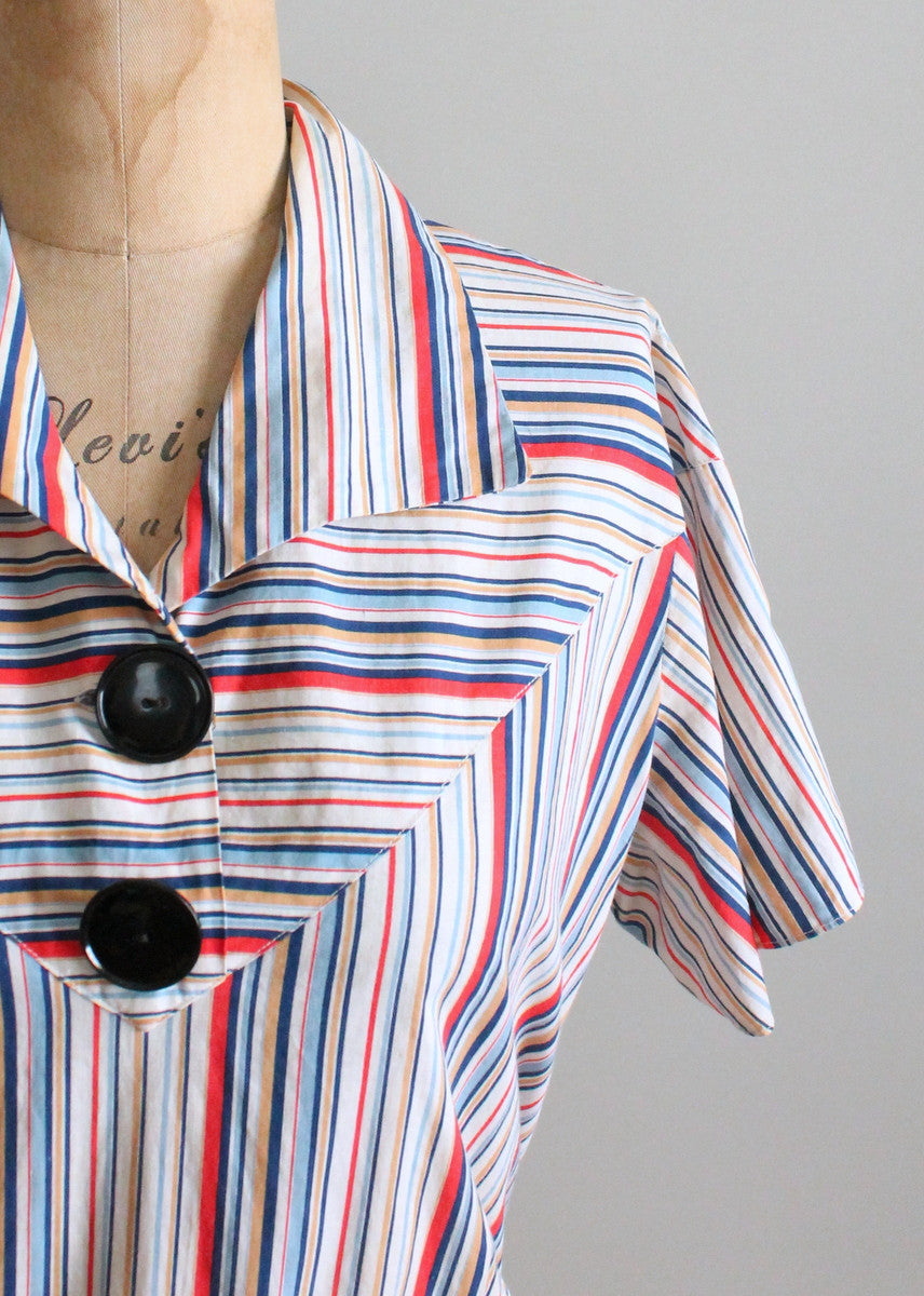 Vintage 1930s Colorways Striped Cotton Dress